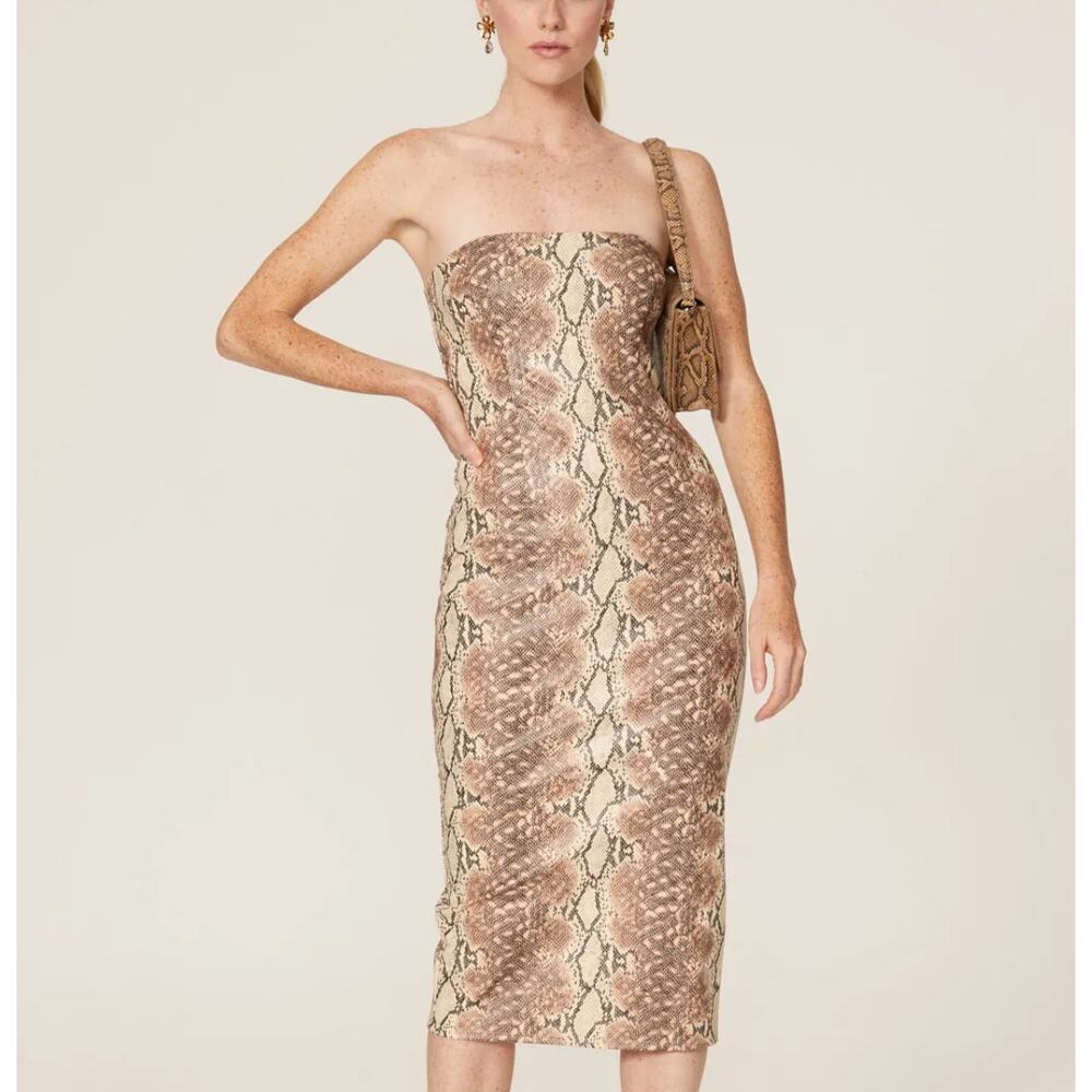 Katie May Python Faux Leather Strapless Midi Dress MEDIUM Snake $250 Designer